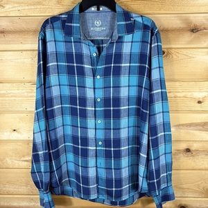 Bugatchi Men's Shaped Fit Red & Blue Large Plaid Long Sleeve Shirt, size XL